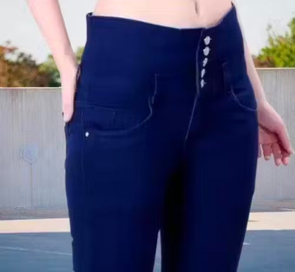 Women & Girls Denim Jeans Stretchable and Stylish Denim Jeans with Round Pocket JET BLUE 5 Buttons,jeans,top,cargo pants,baggy jeans ,bell bottom jeans,high waist jeans, ladies jeans, skinny jeans