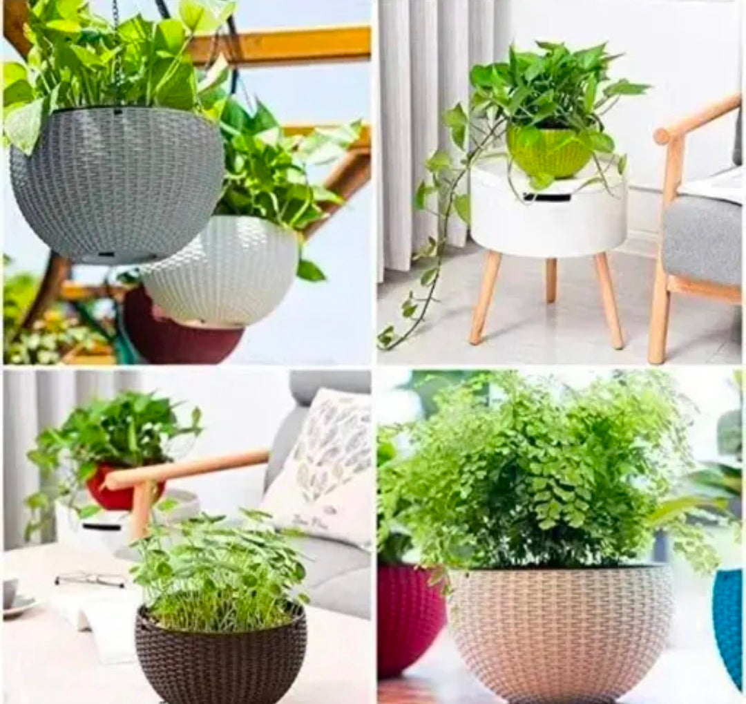 Chainlinks Euro Basket Hanging Pots 6" inches/Pack of 12/Random Colours /Flower Pot/Hanging Planters/Flower Basket/Balcony Pots/Garden Pots/Indoor Pots/Stylish Ratan Design /Lightweight & Durable , Hanging Gamla, Hanging Chain
