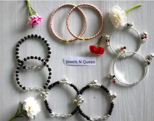 Nazar kada Bangles Bangle set Nazariya Moon for New born baby boy girl kid child jewellery with Black Beads