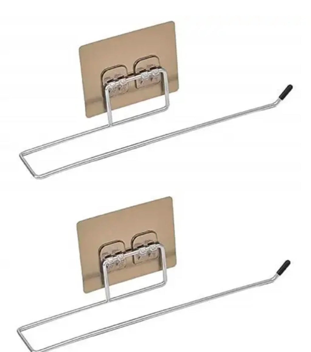 2 Pcs Stainless Steel Self Adhesive Napkin Ring Wall Mount Towel Hanging Holder with Magic Adhesive Pad Kitchen Paper Roll Holder Tissue Paper Stand Towel Bar Hanger foe Washbasin use - 2 Pack