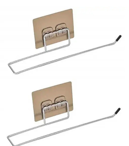 2 Pcs Stainless Steel Self Adhesive Napkin Ring Wall Mount Towel Hanging Holder with Magic Adhesive Pad Kitchen Paper Roll Holder Tissue Paper Stand Towel Bar Hanger foe Washbasin use - 2 Pack