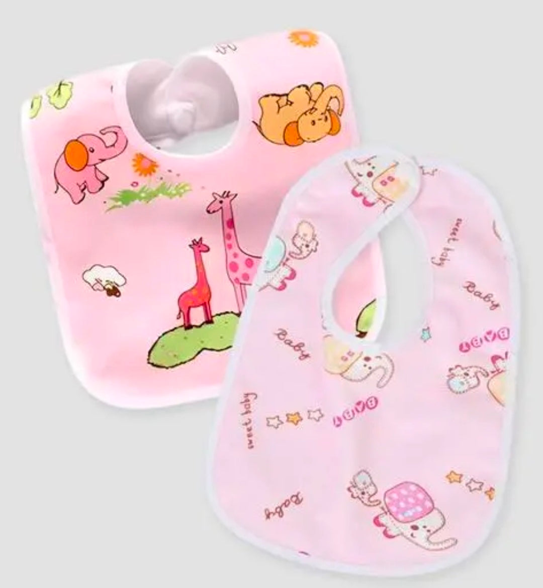 Baby Button Bibs/Apron Cute Overall Print with Tich Button| Soft Cotton Fabric with PVC on Back/Quick Absorption & Fast Drying for Babies/Newborns/Infants (Pack of 2)