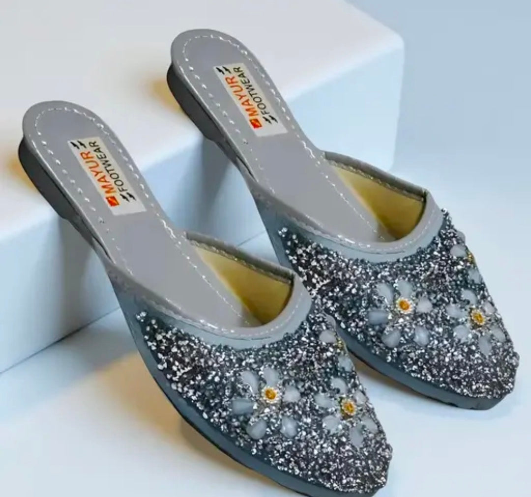 Stylish Flats for women, Girls and ladies Punjabi jutties Traditional Flat Mojari Flower Canvas Slip on Bellies | Daily Wear Casual Ladies Jutti
