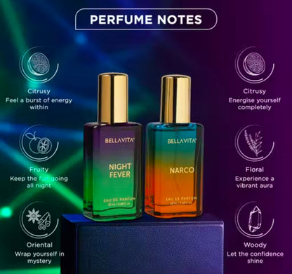 Bella Vita Unisex Night Fever + Narco EDP Perfume Combo For Men and Women 20 ml Each ( Pack of 2 items )