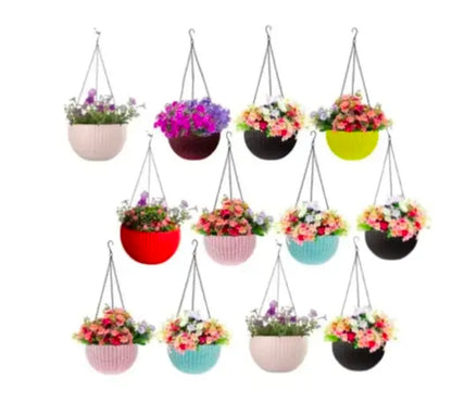 Chainlinks Euro Basket Hanging Pots 6" inches/Pack of 12/Random Colours /Flower Pot/Hanging Planters/Flower Basket/Balcony Pots/Garden Pots/Indoor Pots/Stylish Ratan Design /Lightweight & Durable , Hanging Gamla, Hanging Chain