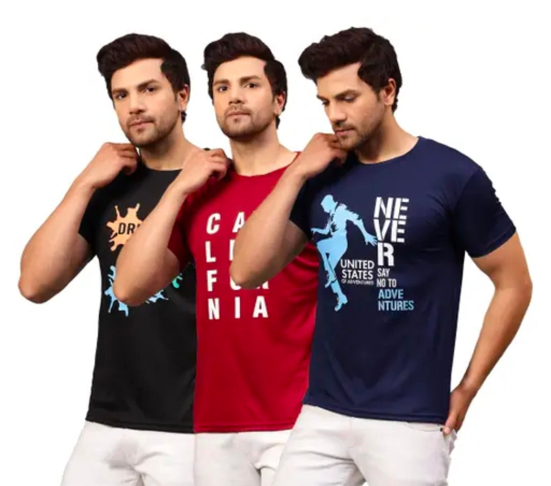 Urbane Glamorous Men Dri-Fit Printed Active Tshirts Combo of 3