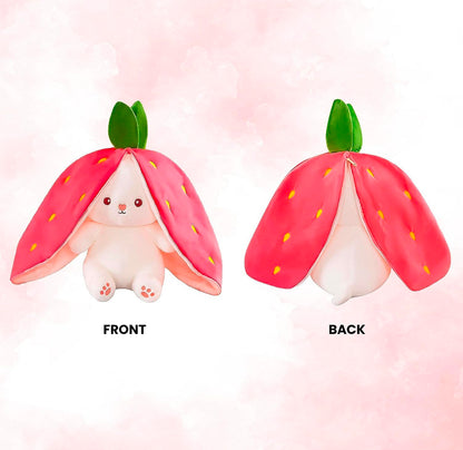 Rabbit with Chain Reversible Bunny Rabbit Soft Stuffed Toys for Girls Boys Baby Kids | Doll, Teddy Bear plushies, Animal Toy | Strawberry/Carrot Shaped Pink Colour | Valentine's Gift