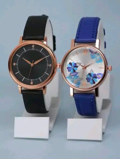 Best Quality Festive Season Flower Designer Round Dial Attractive Leather Belt Women Watches Combo Pack of 2 Watches combo for women stylish girl watches combo pack of 2 analog watches combo wrist watches combo watches for girls stylish watches Set