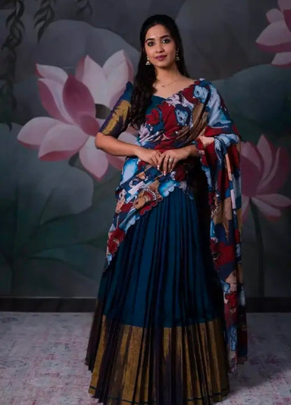 Trendy Traditonal Semi-Stitched Half Saree for Women