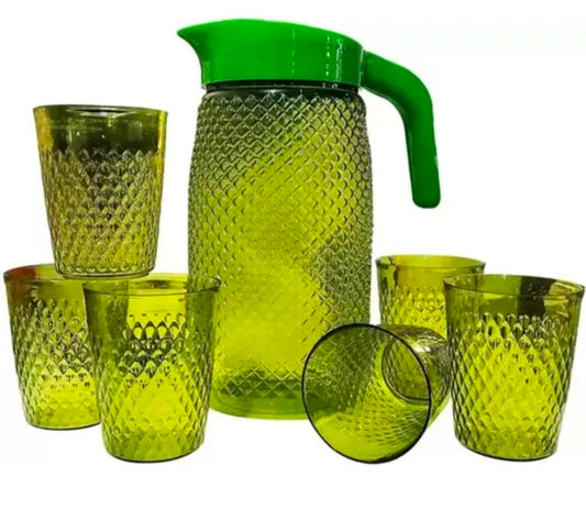 Water Jug 2 Liter with 6 Pcs Serving Glass Set 200 ml .