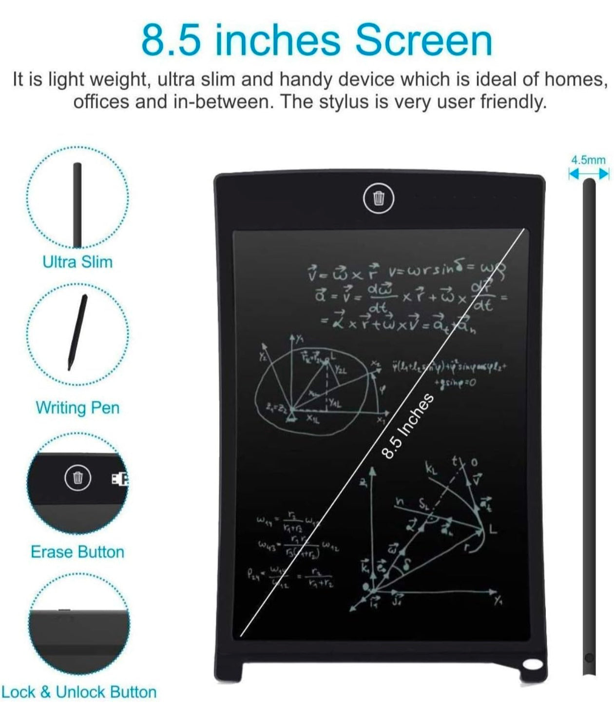 LCD Writing Tablet for Kids 8.5 Inch | Reusable Slate Pad for Boys & Girls | Drawing, Doodle & Study Tab for Age 2-10 Years | Screen-Free Toys for Learning & Fun Activities