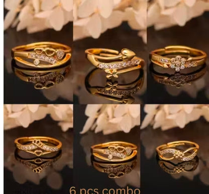 Flaring Jewellers Combo of 6 pcs Free Size Adjustable AD Diamond Ring for Women and Girls Flaring Jewellers