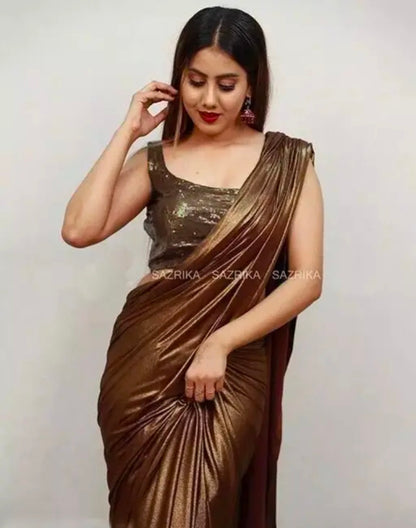 The Fashionology, Women's Plain Lycra Silk Saree With Unstitched Blouse Piece | Bollywood Style, Party/Casual Wear Saree | Length 5.5 Meter | Get a Free Golden Belt | With a Free Scrunchies