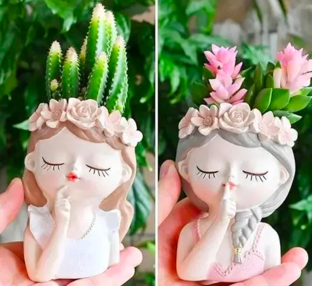 Dopin Head Planters Set of 2| Cute Cartoon Design |Mini Succulent Flower pot with drainage system option |Ideal for Succulents and Small Plants(Without Plant)