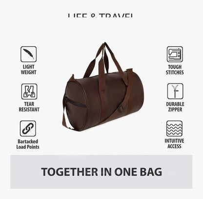 20L Leather Trendy & Classic Duffle Gym Bag for Men & Women Leather Gym Bag with Shoulder Strap Sports Bag Yoga & Travel Bag for Boys & Girls Duffle Bag & Travelling Bag Outdoor (Brown)