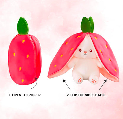 Rabbit with Chain Reversible Bunny Rabbit Soft Stuffed Toys for Girls Boys Baby Kids | Doll, Teddy Bear plushies, Animal Toy | Strawberry/Carrot Shaped Pink Colour | Valentine's Gift
