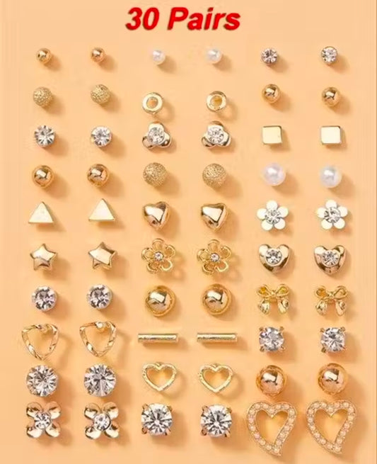 RARE 1 Jwellery for Women Girls Gold Plated Multicolour Pearl & AD Studs Combo of 30 Quirky Pairs