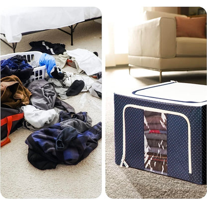 66 Ltr storage bag Foldable Steel Frame Cloths Zip Organizer Bag and Oxford Fabric Storage Living Cover Boxes For Wardrobe Organizer Shelves Clothes, Sarees, Bed Sheet, Blanket (Pack of 1)