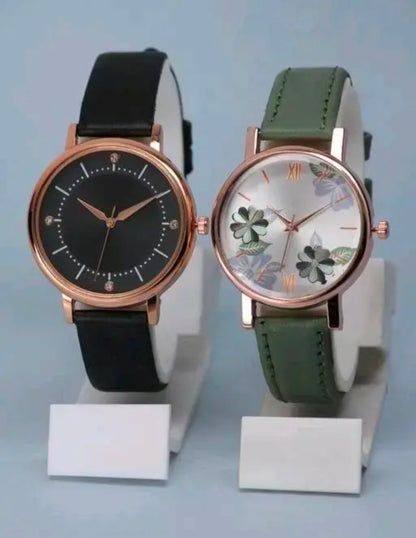 Best Quality Festive Season Flower Designer Round Dial Attractive Leather Belt Women Watches Combo Pack of 2 Watches combo for women stylish girl watches combo pack of 2 analog watches combo wrist watches combo watches for girls stylish watches Set