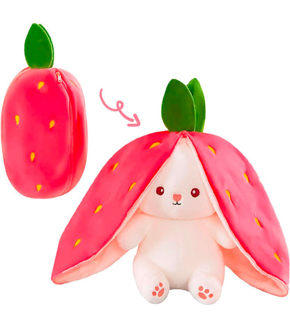 Rabbit with Chain Reversible Bunny Rabbit Soft Stuffed Toys for Girls Boys Baby Kids | Doll, Teddy Bear plushies, Animal Toy | Strawberry/Carrot Shaped Pink Colour | Valentine's Gift
