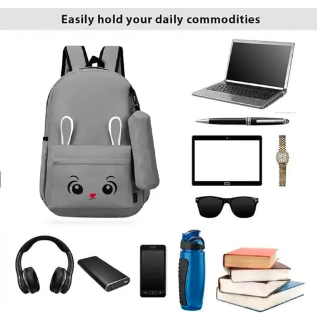 Kausbabi Korean Design Women's & Girls Backpack | Best Waterproof School & College Bag | Gift for GIrls Pack of 1 | Bunny Printed School Bags with Pencil Pouch kids Travel & Gifts Bags