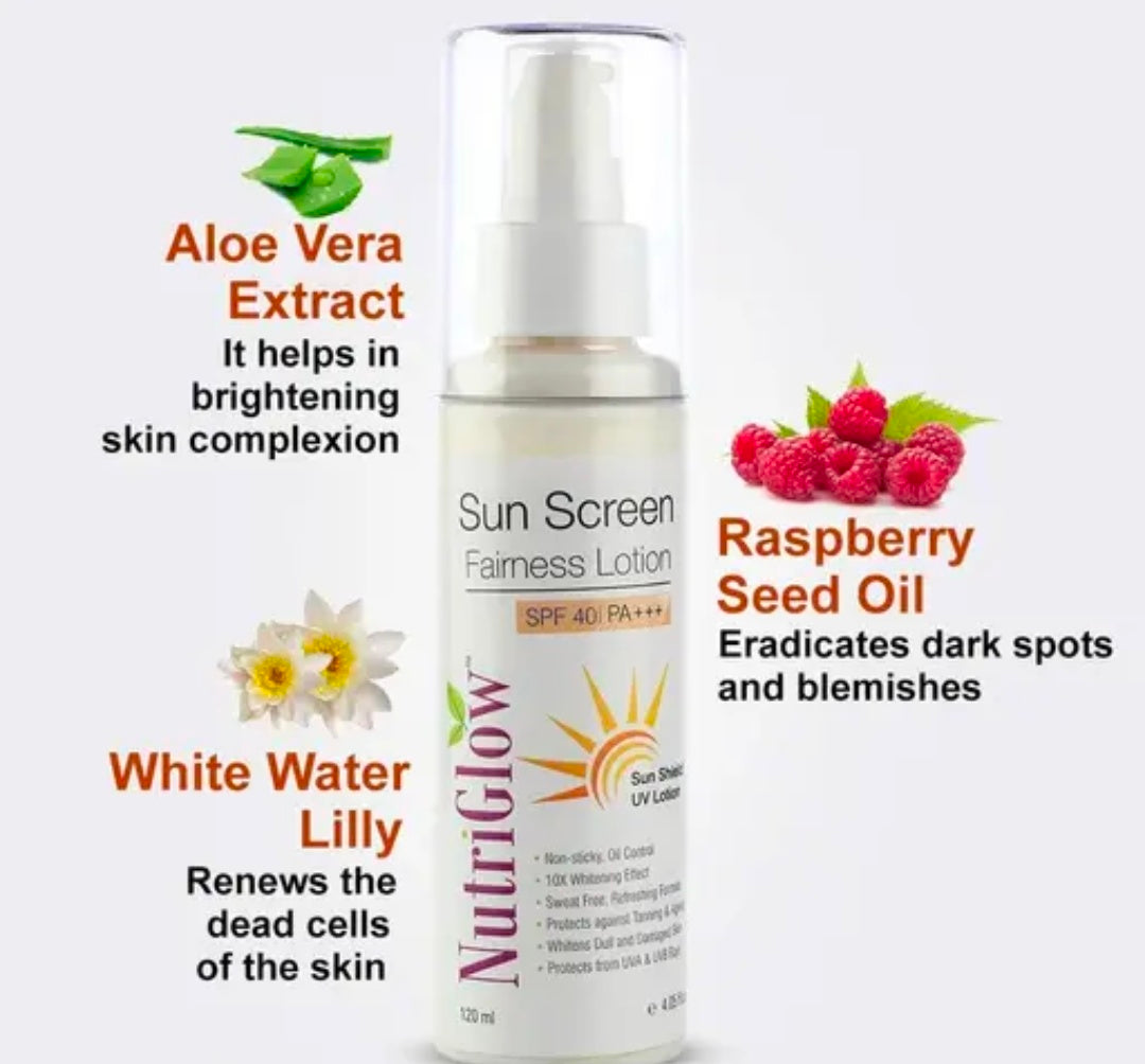 NutriGlow Sunscreen Body Lotion SPF 40 & PA+++, Sunscreen for combination skin, Non Greasy with Broad Spectrum, UVA & UVB Rays Protection, All Skin Types, (120ml)
100+ bought in past month