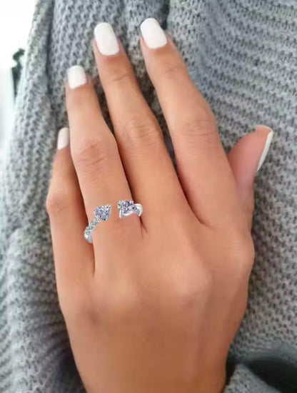 CZ Jewellery Combo of 4 Graceful Rhodium Plated Adjustable Finger Rings Design for Girls and Women