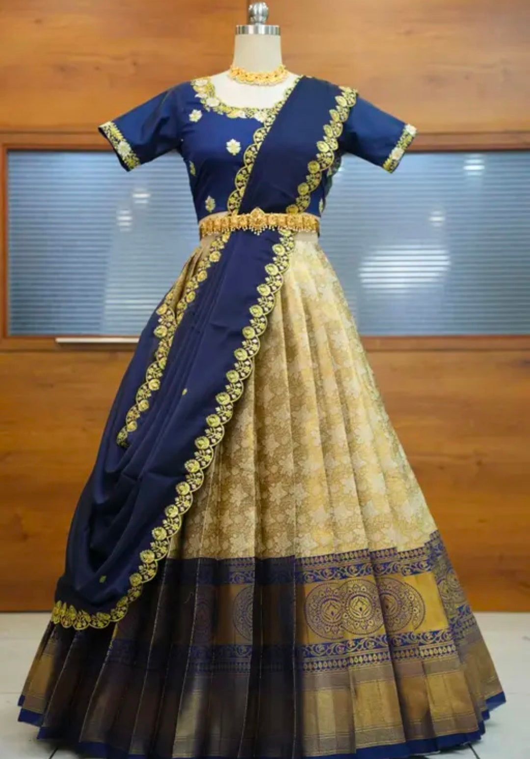 Beautiful Embroidery work Unstitched Half Saree with Woven Design & Rangoli Embroidery Dupatta For Women