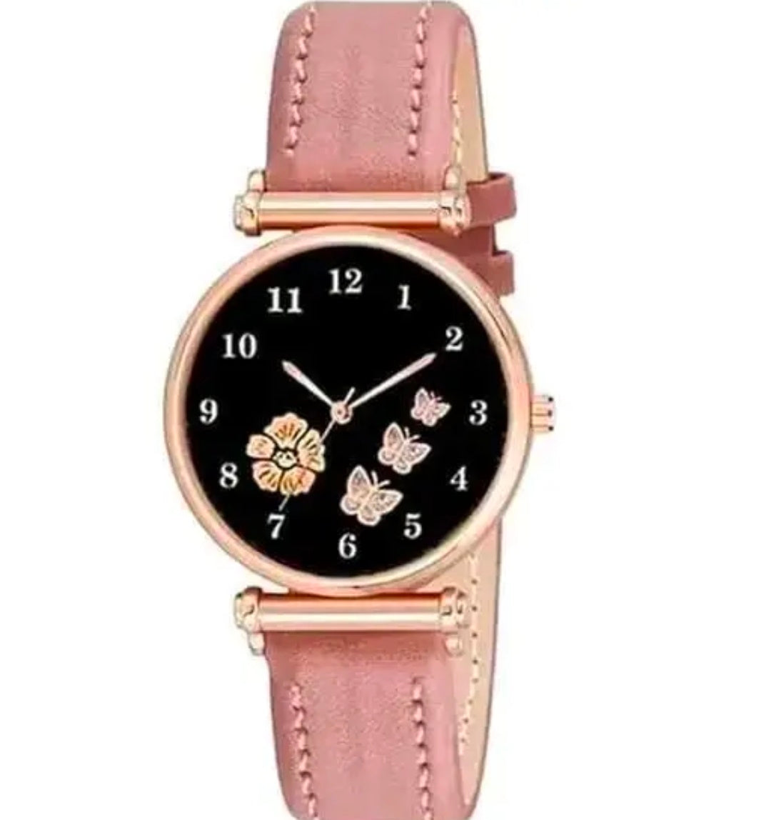 Flower Designer Leather Women's and Girl's Watch Analog Watches And Free Gift