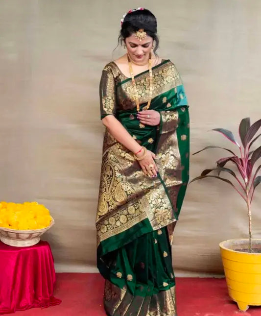 SAREEZAA Women's Banarasi Soft Silk Saree Pure Silk with Unstitched Blouse Piece