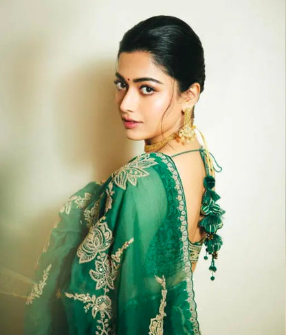 Bharodiya Enterprises Women's Trending Bollywood starrer Traditional Wedding and Party Wera Organza Sequence Saree With Work Blouse