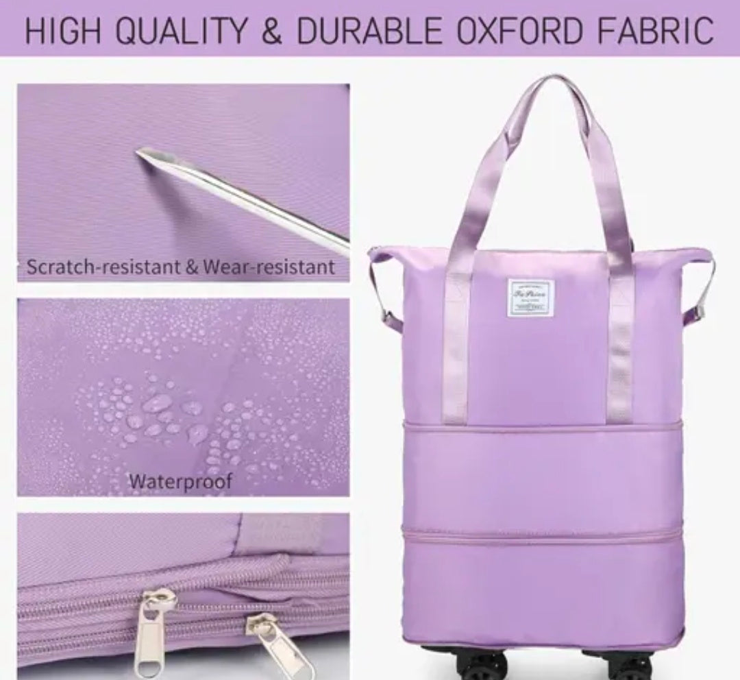 Nylon 61 Cm Travel Duffle Bag With Wheels Expandable Foldable Bag For Travel Waterproof With Rolling Detachable Wheels