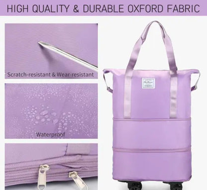Nylon 61 Cm Travel Duffle Bag With Wheels Expandable Foldable Bag For Travel Waterproof With Rolling Detachable Wheels