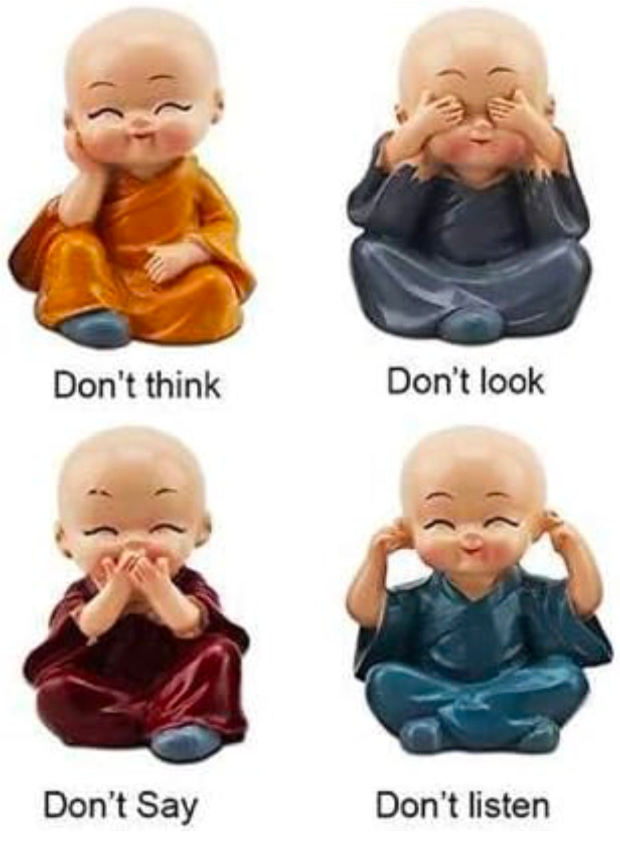 Small Set of 4 Baby Monk Buddha Showpiece Polyresin Car Dash, Living Room, Office Decoration Status (4 Baby Monk, Multicolour)